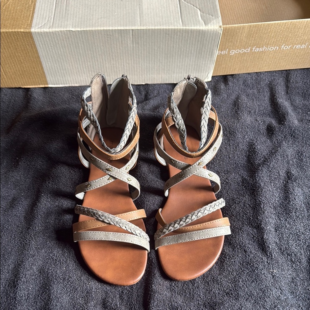Maurices Tan and Gray Strappy Sandals